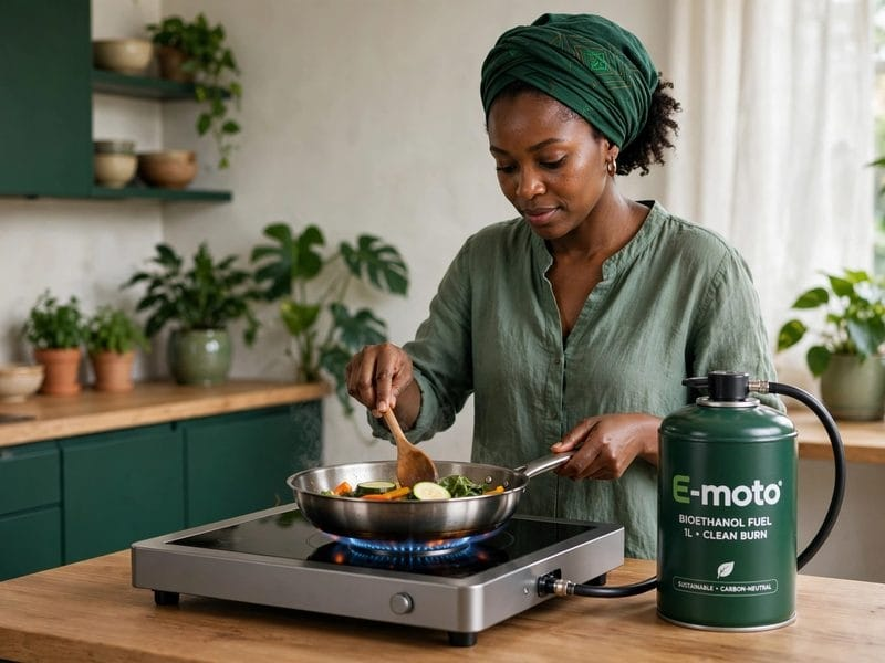 Bioethanol clean energy stove demonstrating sustainable cooking